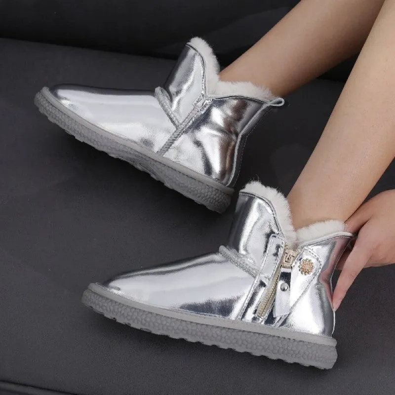 Natural Fur Lined Real Leather Snow Boots