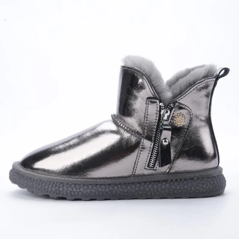 Natural Fur Lined Real Leather Snow Boots