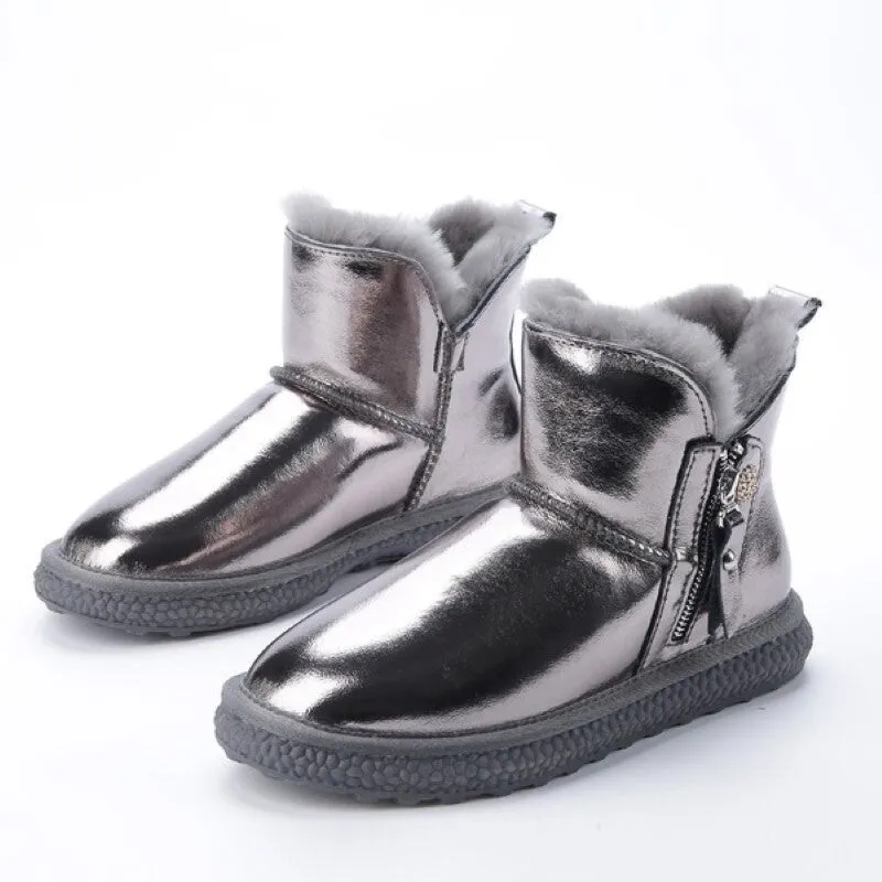 Natural Fur Lined Real Leather Snow Boots
