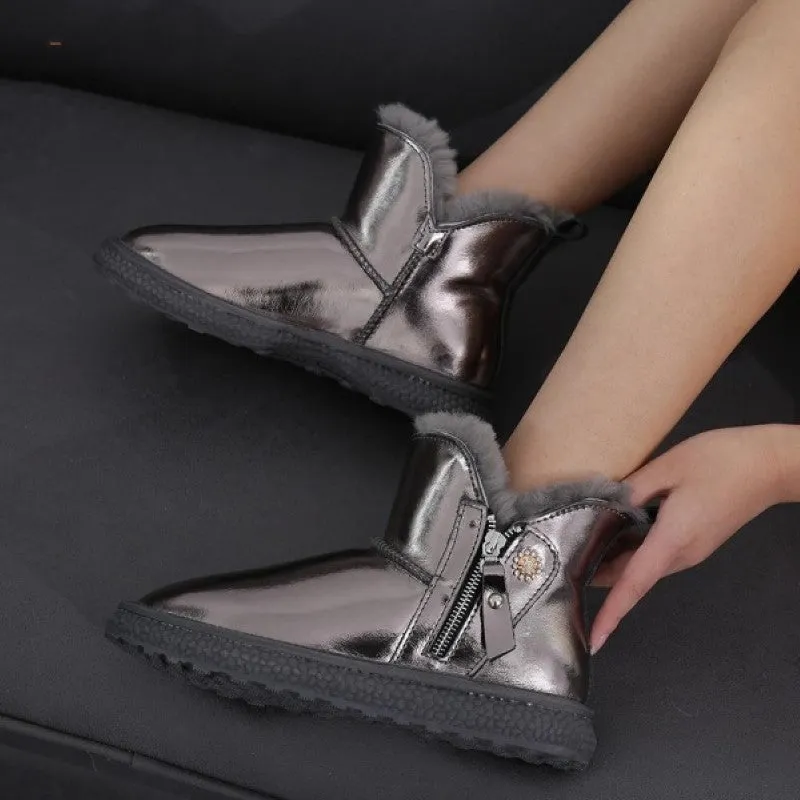 Natural Fur Lined Real Leather Snow Boots
