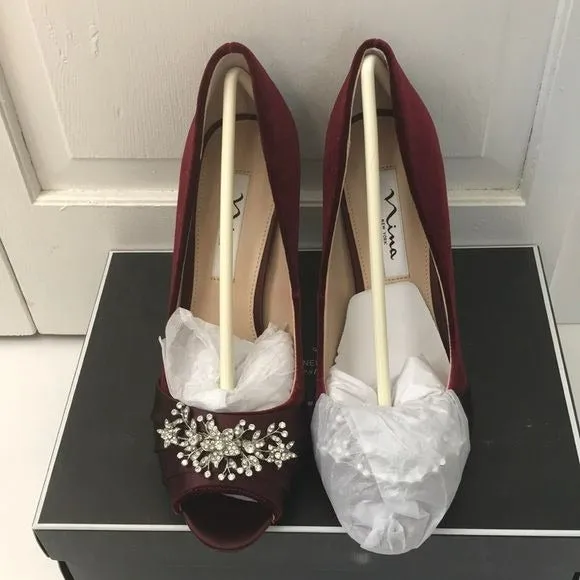 NINA Rumina2 Merlot Romance Open Toe Heels Size 8.5M (new in box)