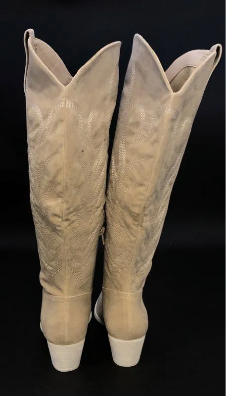 Oasis Society Women's Tan Pointed Toe Knee High Cowgirl Western Boots - Size 7.5