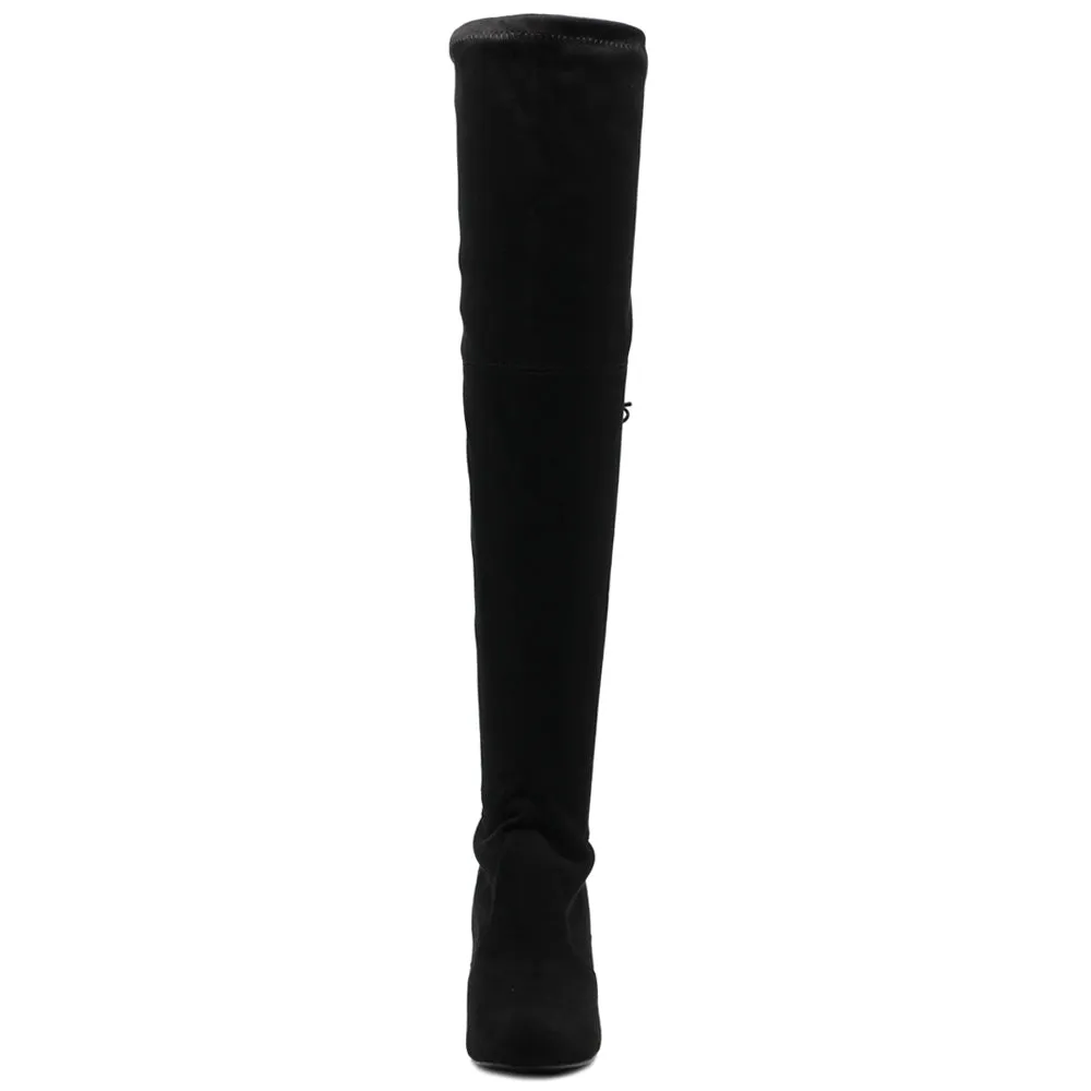 Ollio Women Shoe Drawstring Stretch Faux Suede Over The Knee Stacked Heel Long Boots