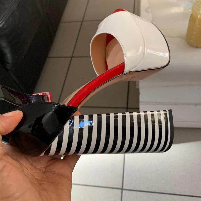 Peep Toe Chunky Square Heels Ankle Strap Shoes