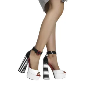 Peep Toe Chunky Square Heels Ankle Strap Shoes