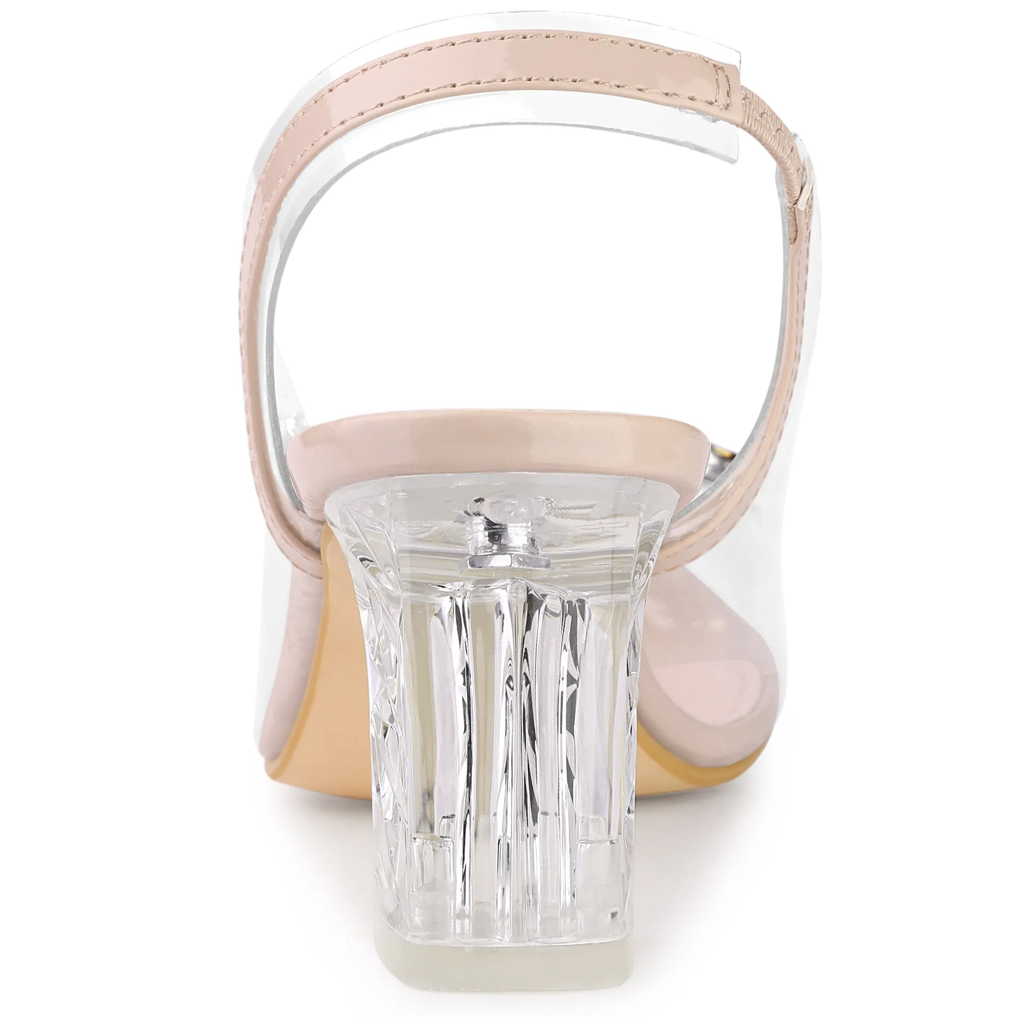 Perphy Clear Slingback Rhinestone Peep Toe Block Heels Sandals