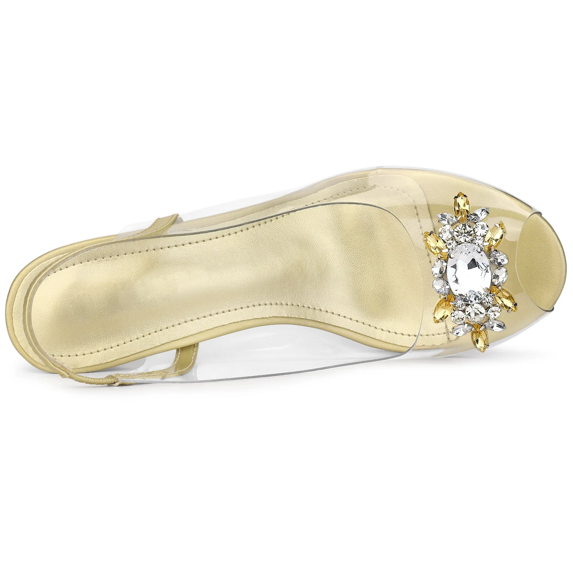 Perphy Clear Slingback Rhinestone Peep Toe Block Heels Sandals