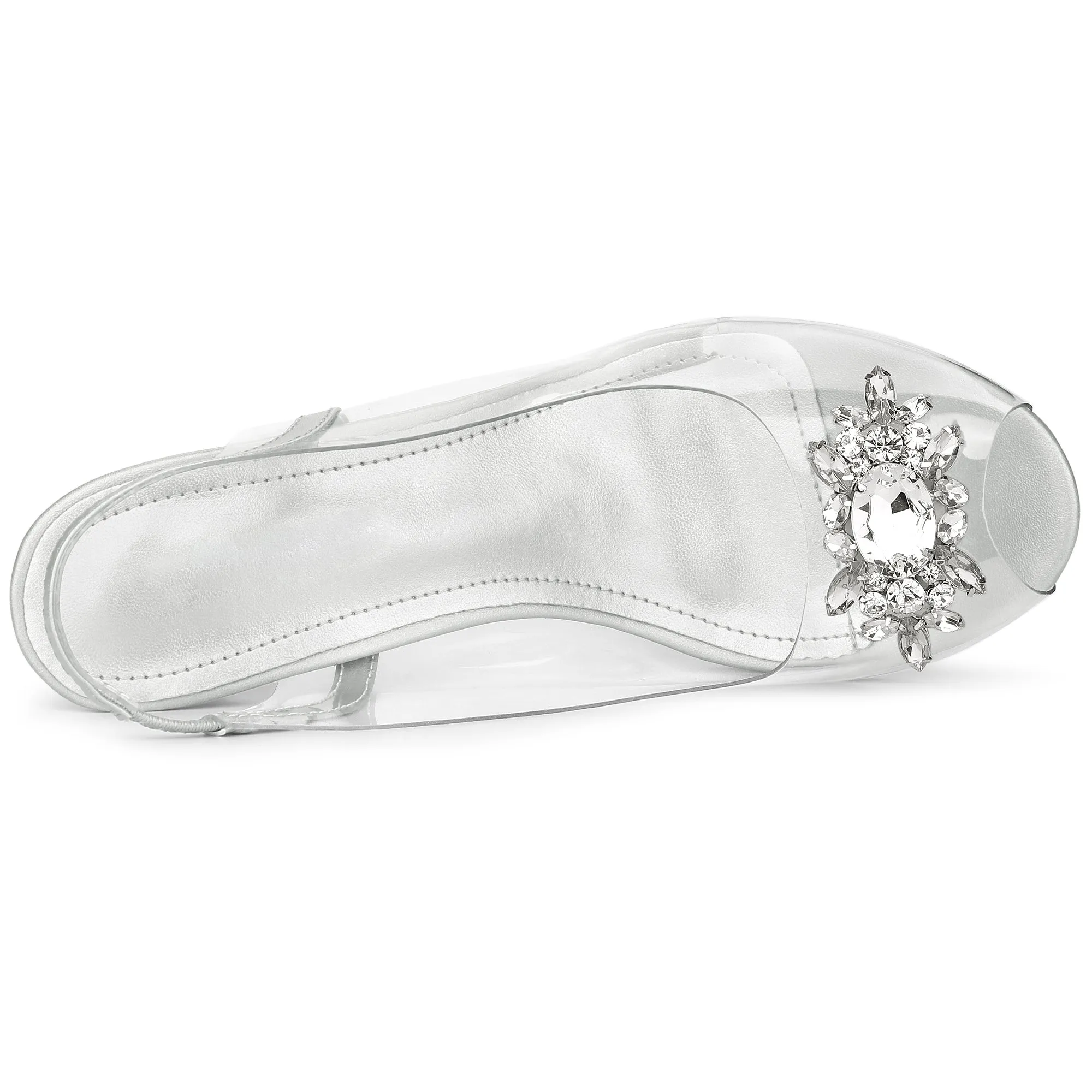 Perphy Clear Slingback Rhinestone Peep Toe Block Heels Sandals