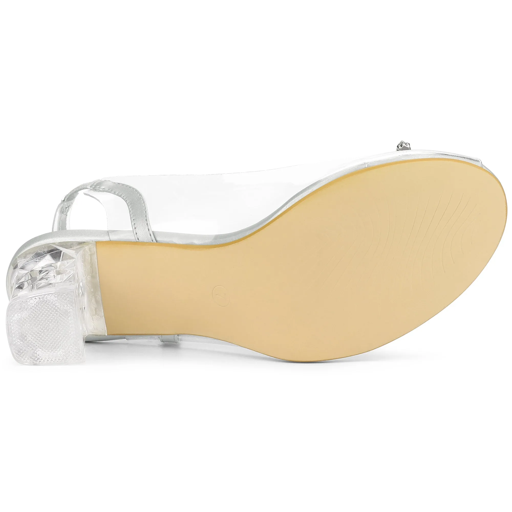 Perphy Clear Slingback Rhinestone Peep Toe Block Heels Sandals