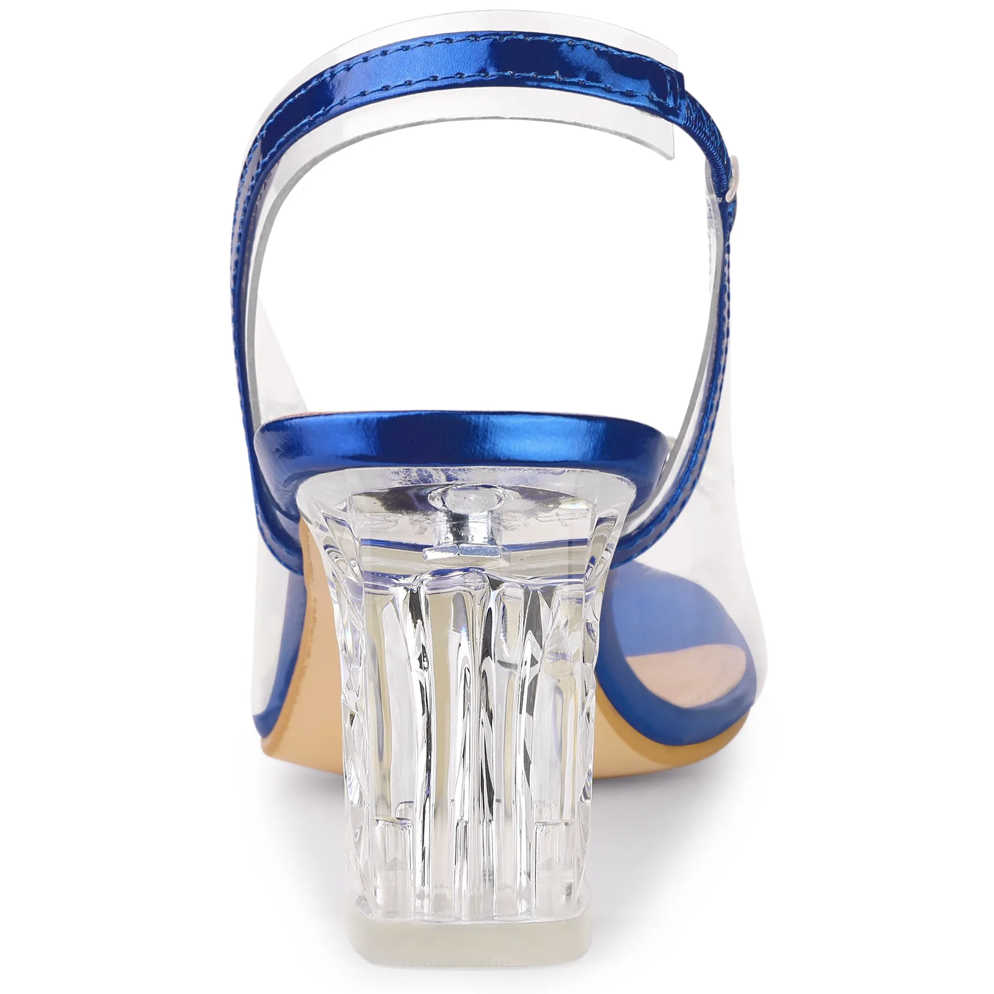Perphy Clear Slingback Rhinestone Peep Toe Block Heels Sandals