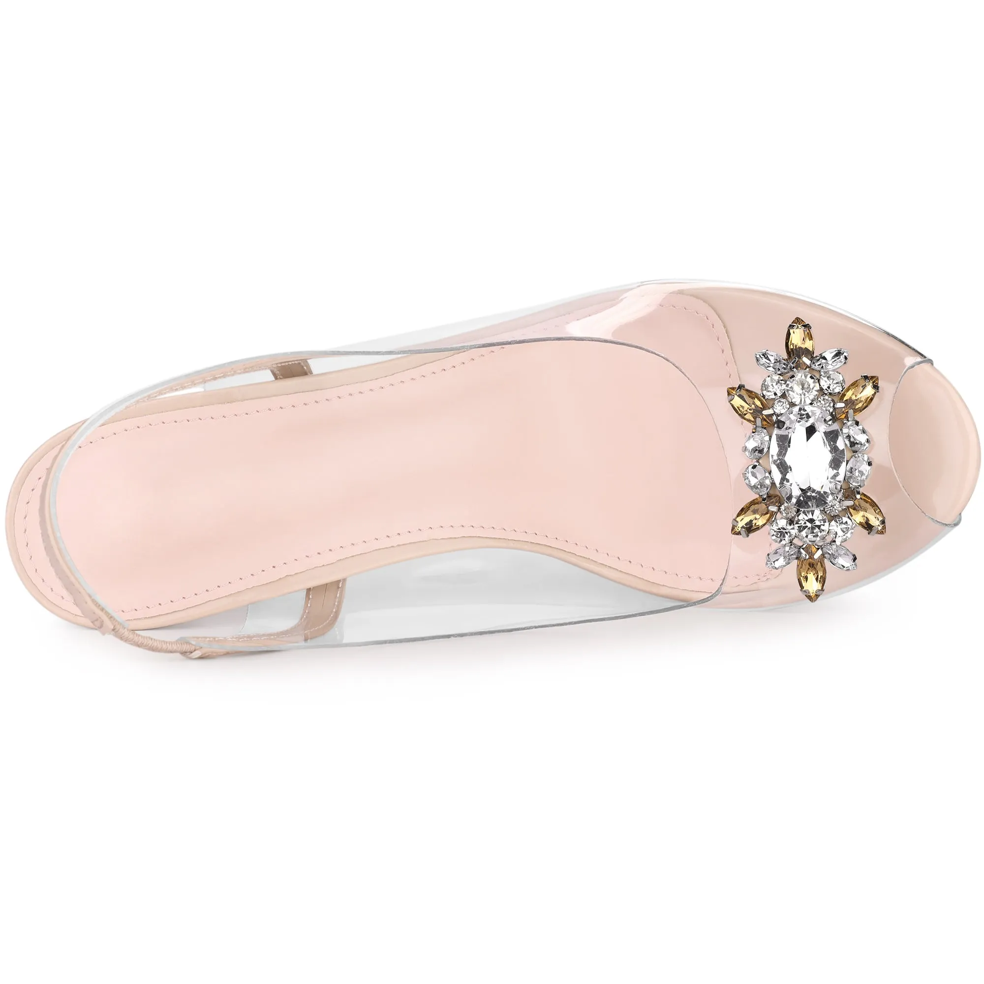 Perphy Clear Slingback Rhinestone Peep Toe Block Heels Sandals