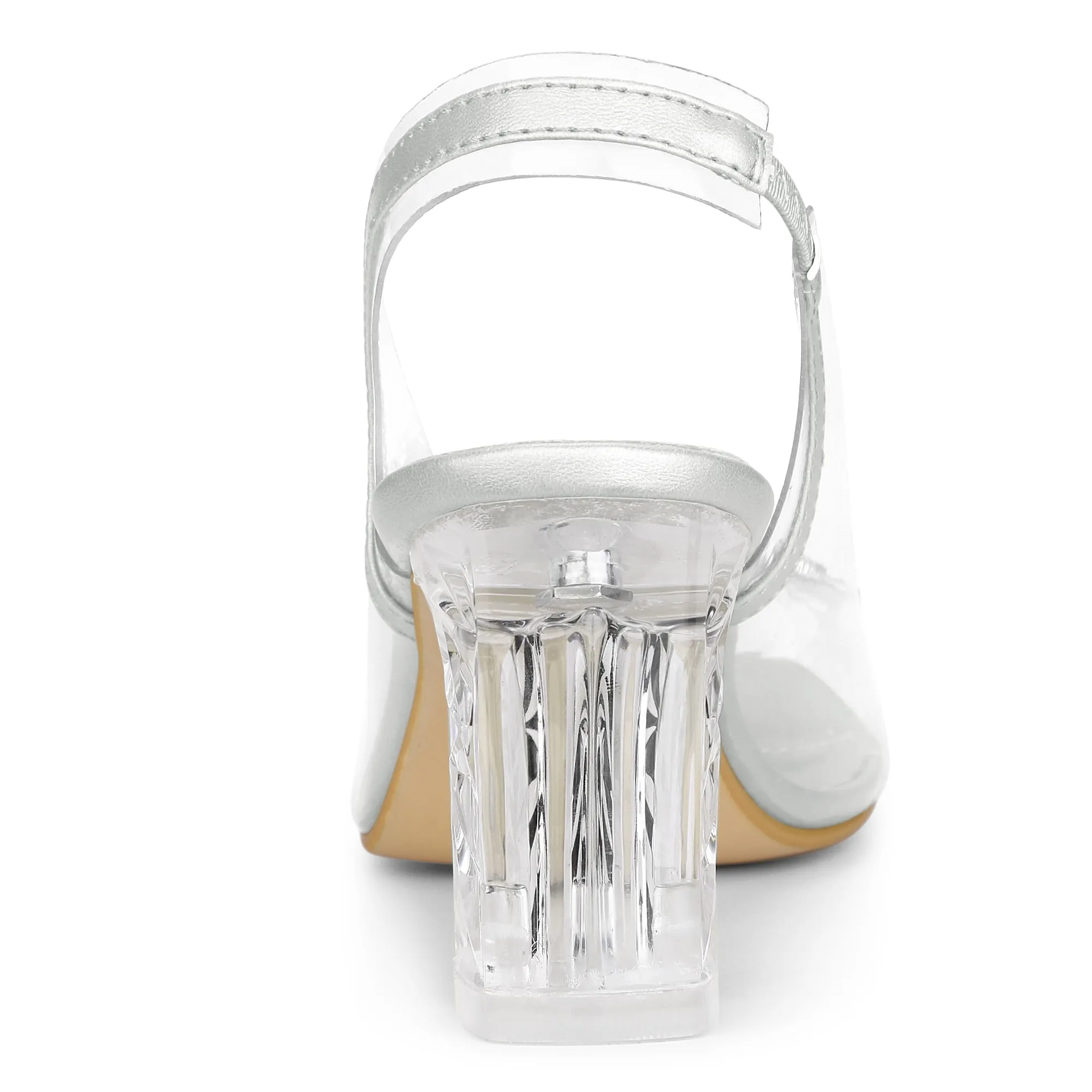 Perphy Clear Slingback Rhinestone Peep Toe Block Heels Sandals