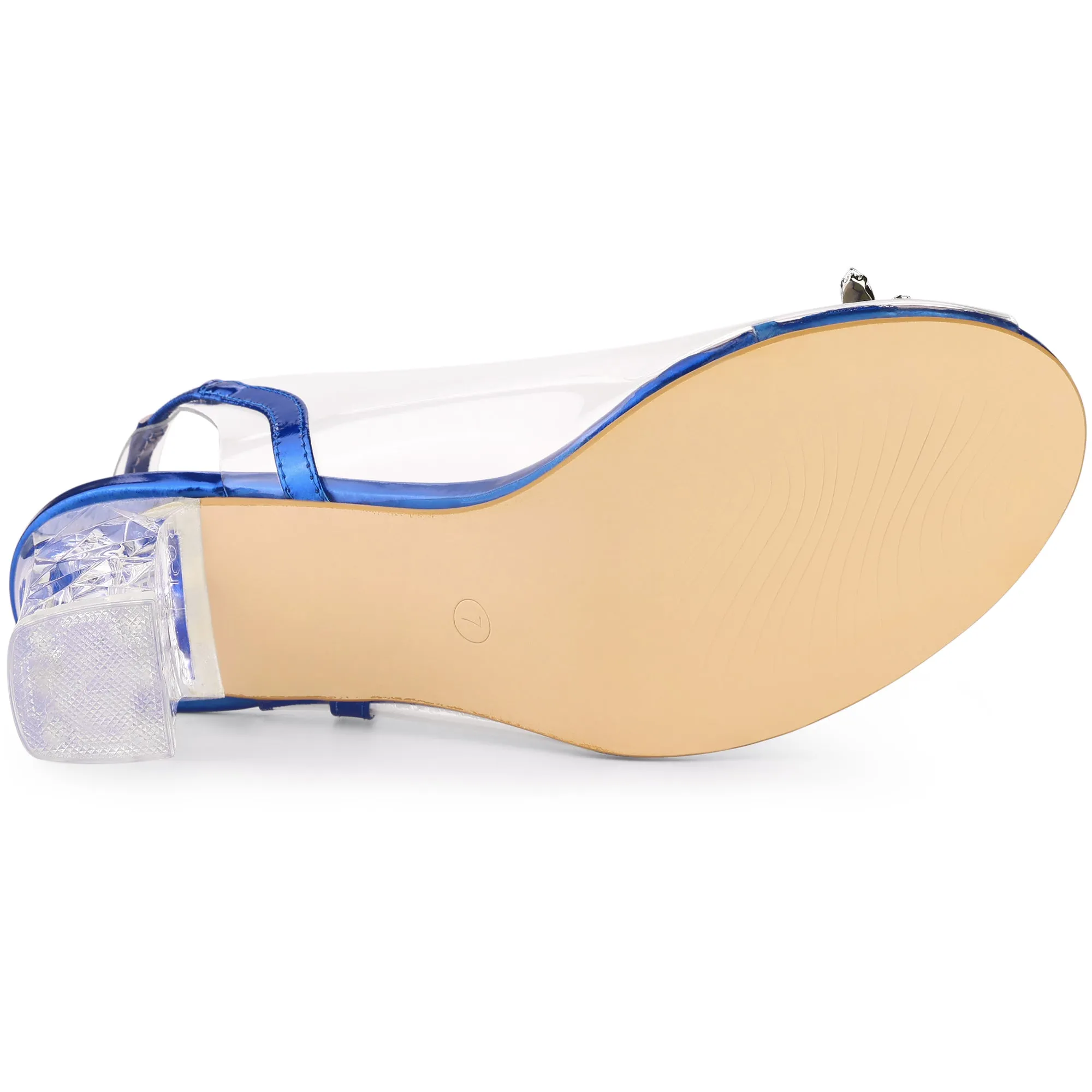 Perphy Clear Slingback Rhinestone Peep Toe Block Heels Sandals