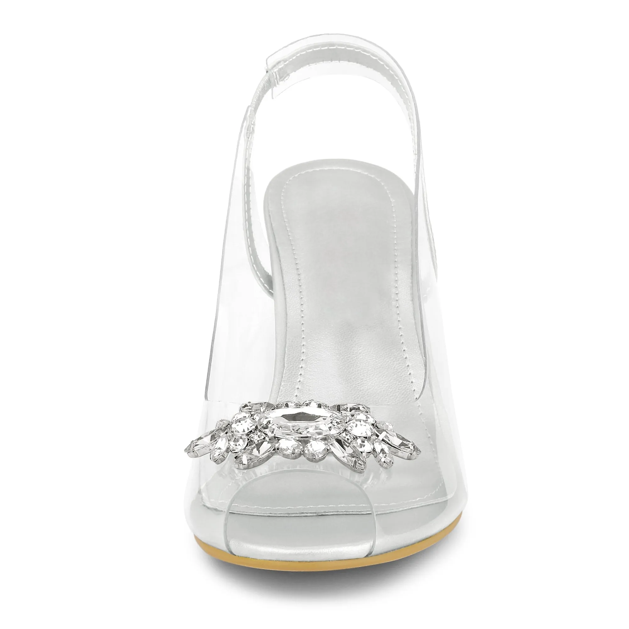 Perphy Clear Slingback Rhinestone Peep Toe Block Heels Sandals