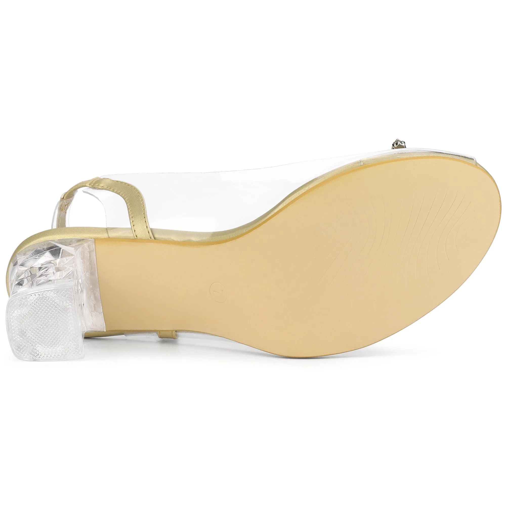 Perphy Clear Slingback Rhinestone Peep Toe Block Heels Sandals