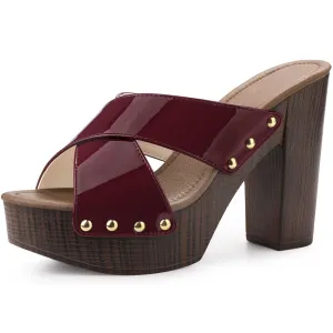 Perphy Criss Cross Strap Platform Block Heel Slipper On Sandals