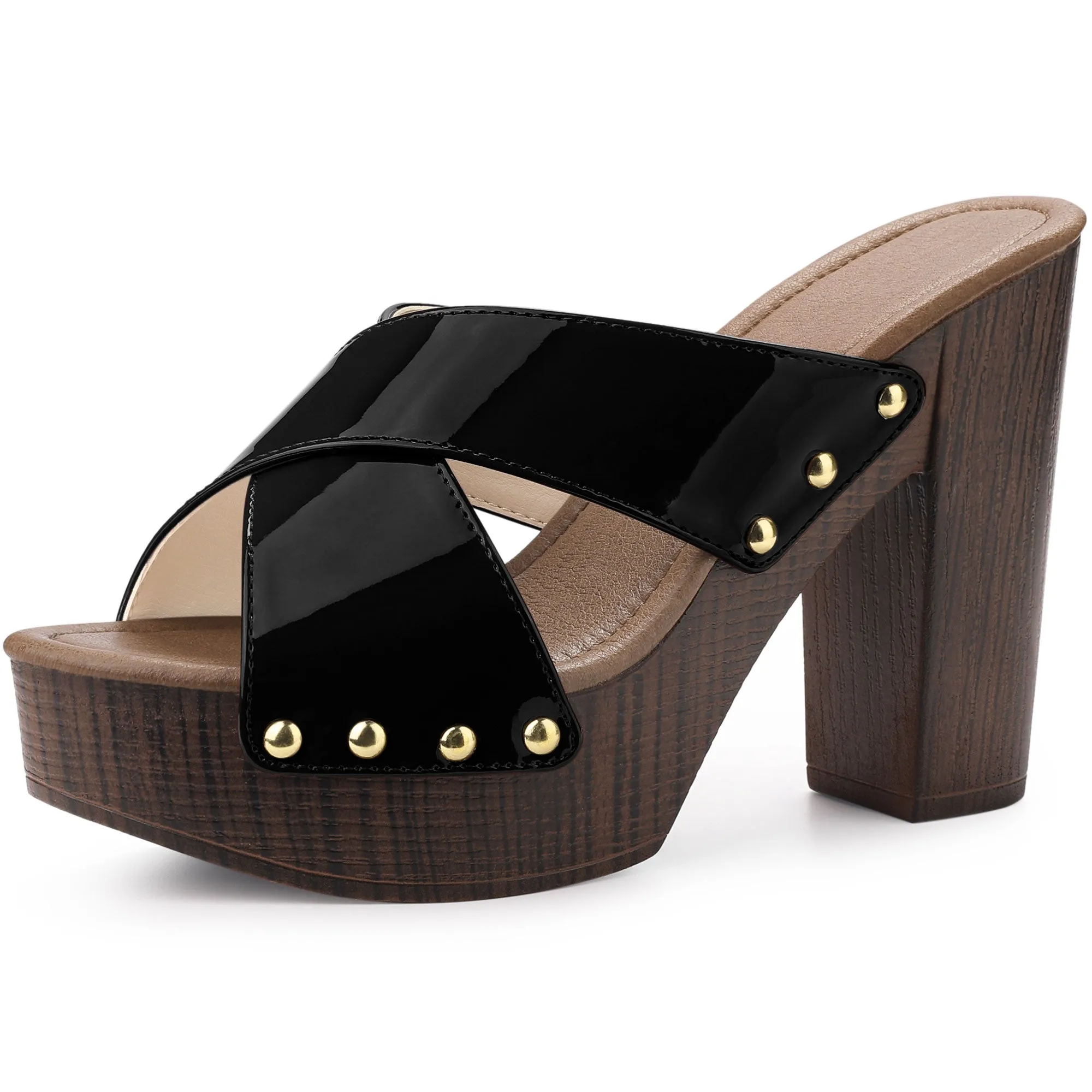 Perphy Criss Cross Strap Platform Block Heel Slipper On Sandals