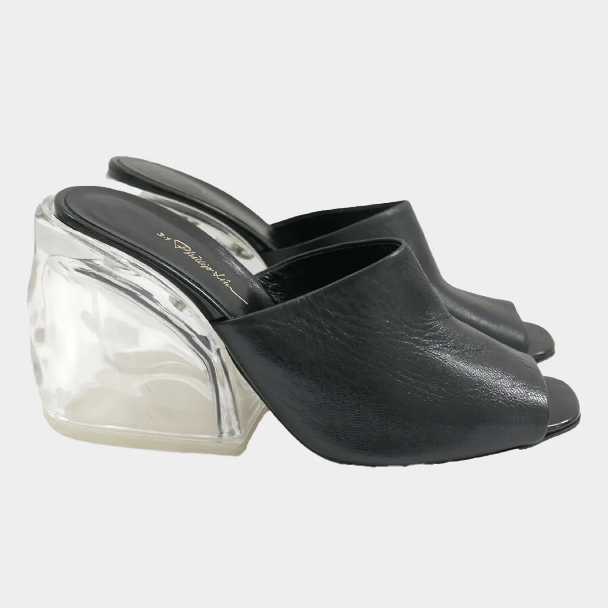 Phillip Lim women's black plexi heeled mules