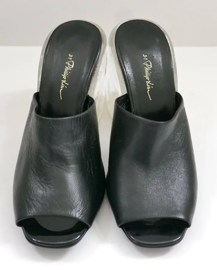 Phillip Lim women's black plexi heeled mules