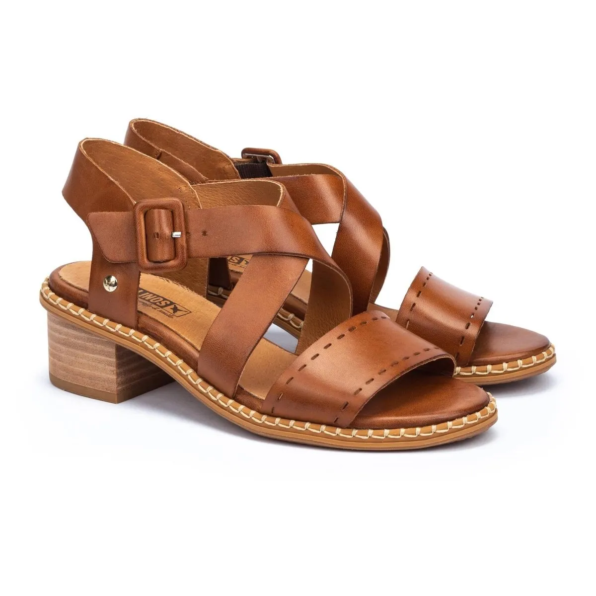 Pikolinos Blanes W3h-1892 Women's Heeled Buckle Closure Sandals In Brandy