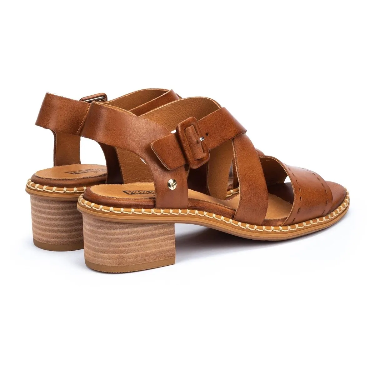 Pikolinos Blanes W3h-1892 Women's Heeled Buckle Closure Sandals In Brandy