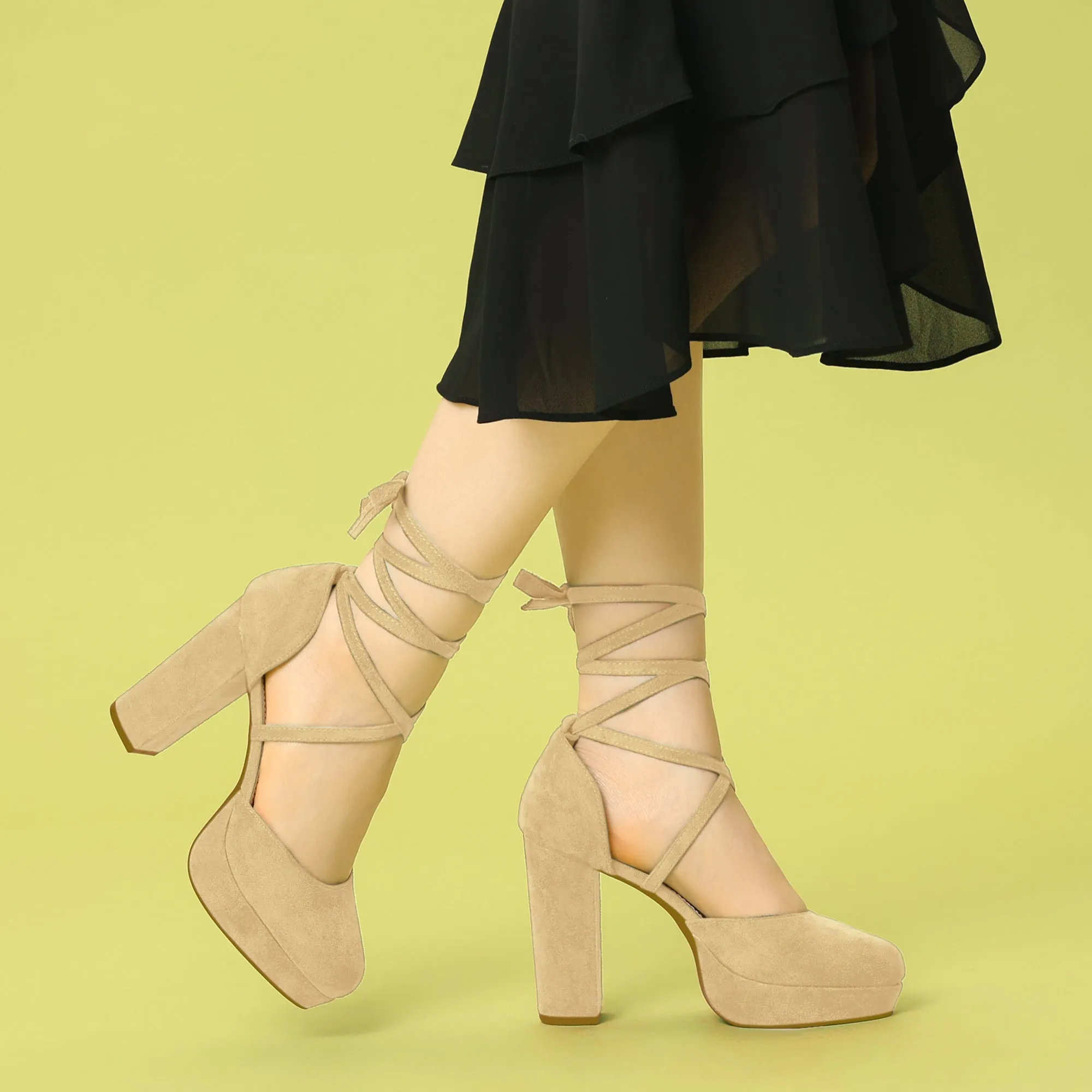 Platform Block Heel Lace Up Pumps Sandals