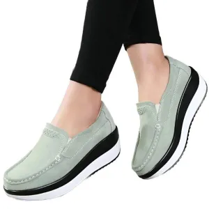Platform Flat Loafers Suede Leather Moccasins
