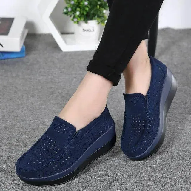 Platform Flat Loafers Suede Leather Moccasins