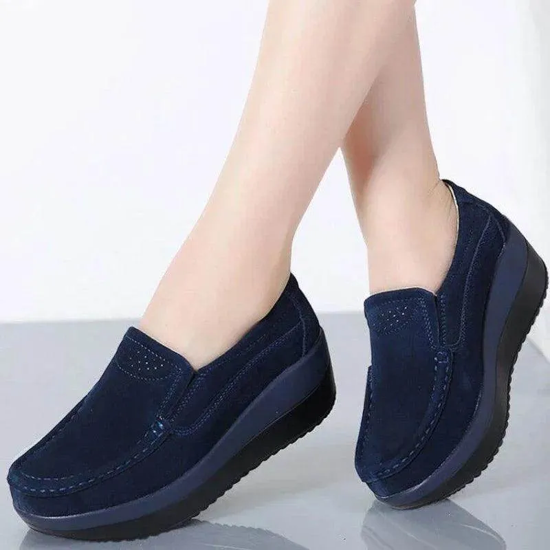 Platform Flat Loafers Suede Leather Moccasins