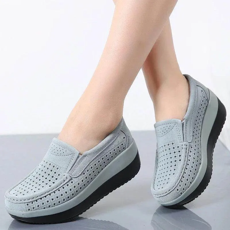 Platform Flat Loafers Suede Leather Moccasins