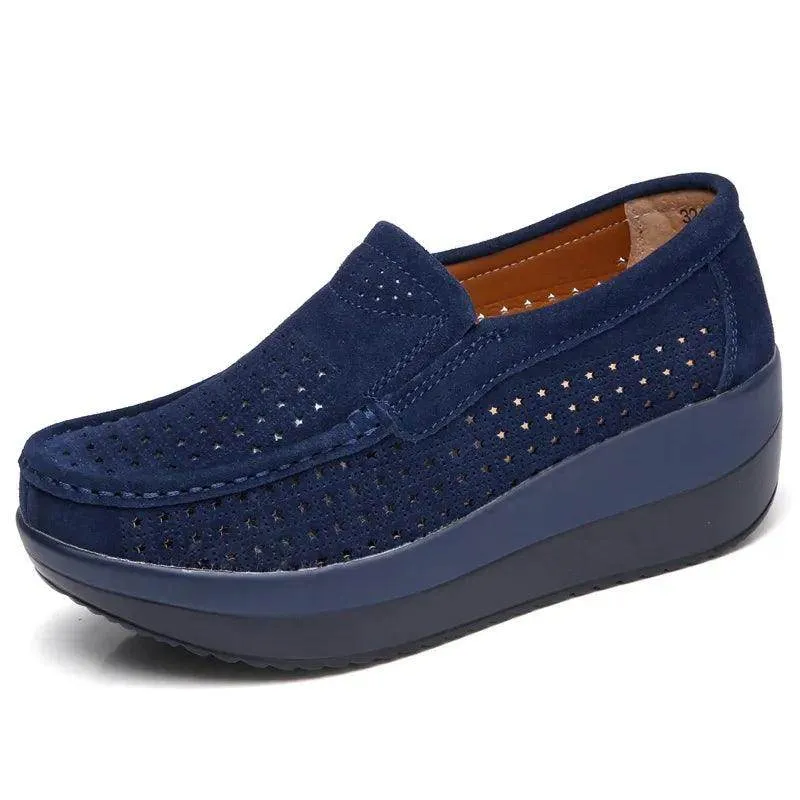 Platform Flat Loafers Suede Leather Moccasins