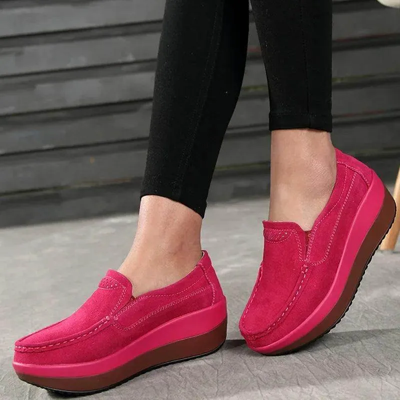 Platform Flat Loafers Suede Leather Moccasins
