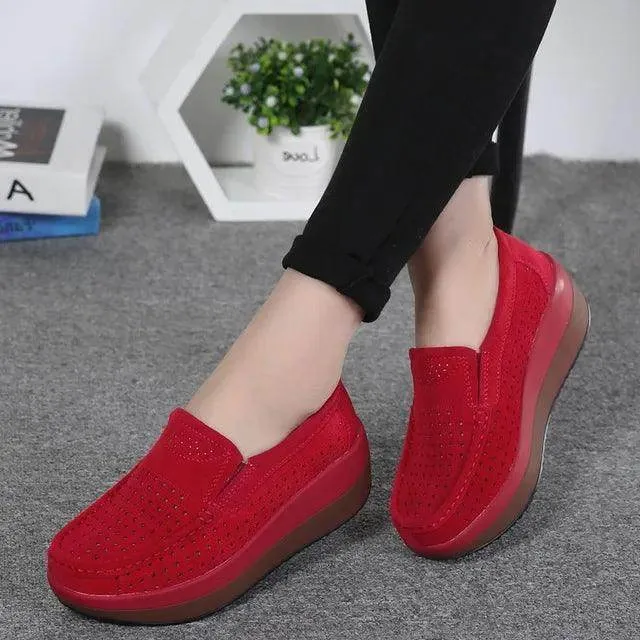 Platform Flat Loafers Suede Leather Moccasins