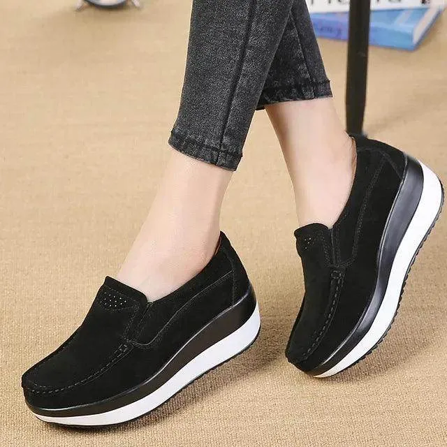 Platform Flat Loafers Suede Leather Moccasins