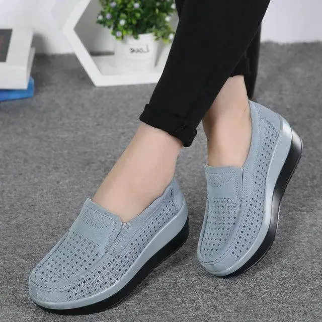 Platform Flat Loafers Suede Leather Moccasins