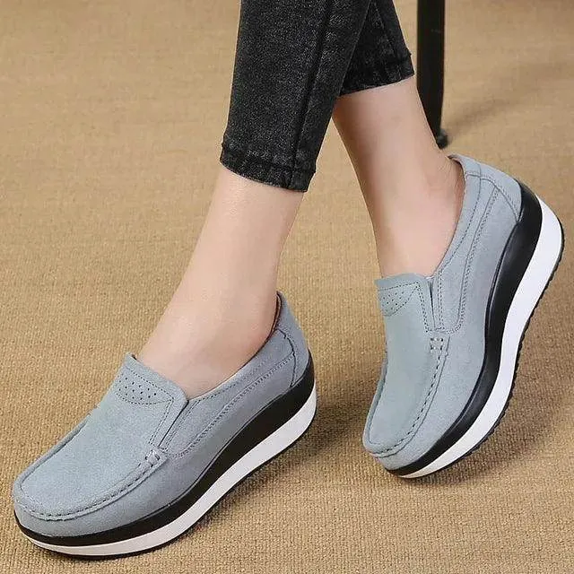 Platform Flat Loafers Suede Leather Moccasins