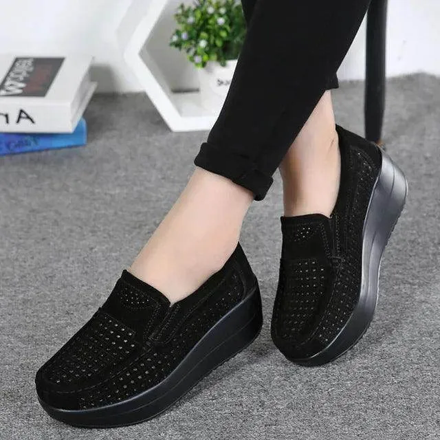 Platform Flat Loafers Suede Leather Moccasins