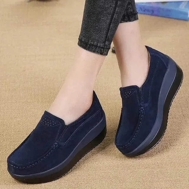 Platform Flat Loafers Suede Leather Moccasins