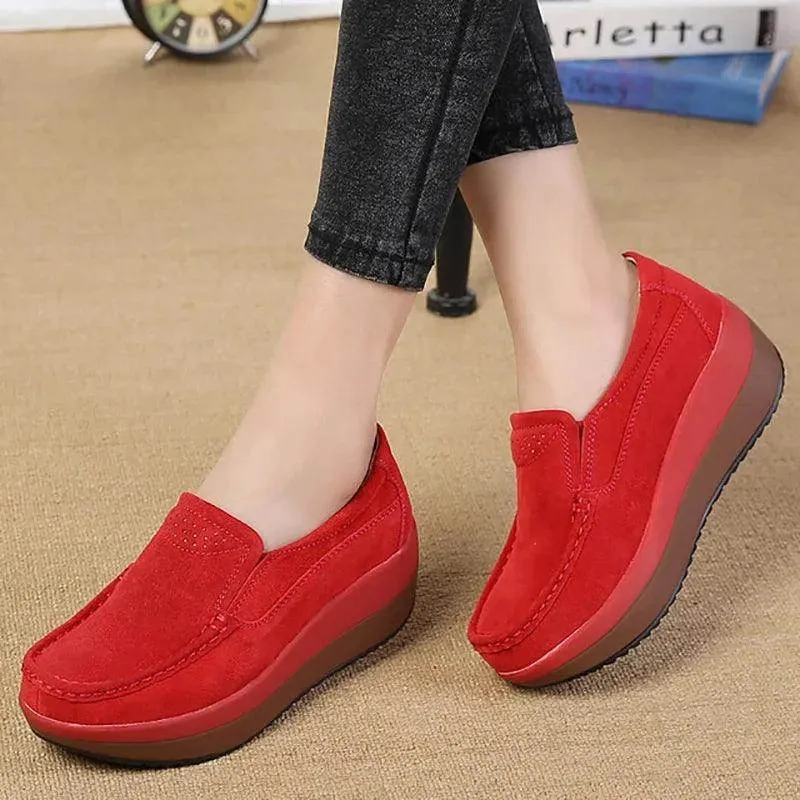 Platform Flat Loafers Suede Leather Moccasins