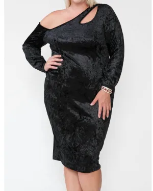 Plus One Side Off-Shoulder Midi Dress In Black | Black
