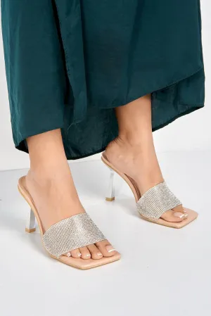 Porto Diamante Band Slanted Heel Mule in Nude