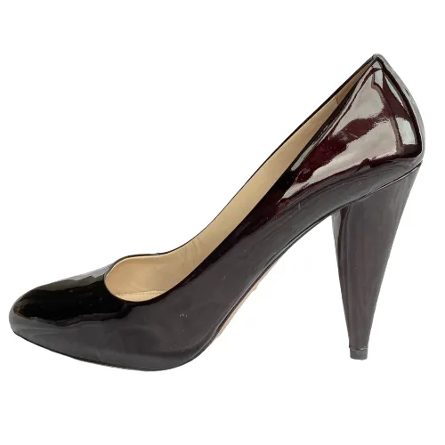 PRADA Dark Burgundy Patent Leather Triangle Heel Pumps, Size 40.5