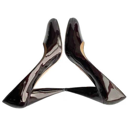PRADA Dark Burgundy Patent Leather Triangle Heel Pumps, Size 40.5