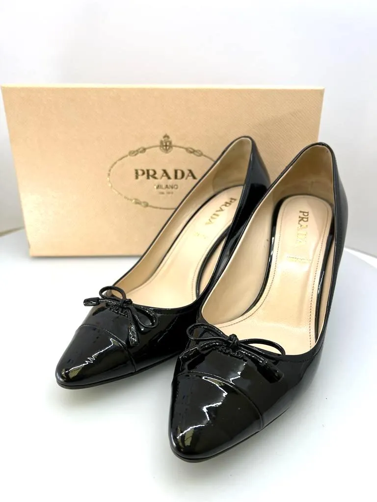PRADA VERNICE KITTEN HEEL PUMPS