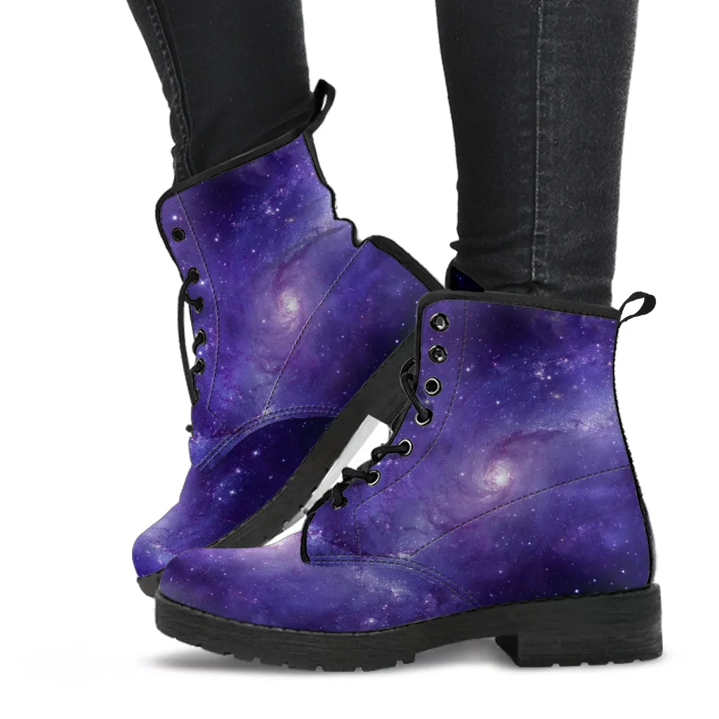 Purple Combat Boots - New Galaxy Shoes | Purple Boots for Women, Vegan Leather, Women's Boots, Custom Shoes, Cute Kawaii Aesthetic Wedding Shoes Bride