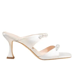 Raina White Satin | Pearl Mules