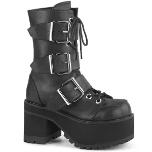 RANGER-308 DemoniaCult Black Vegan Leather Sexy Women's Ankle Boots (Alternative Footwear)