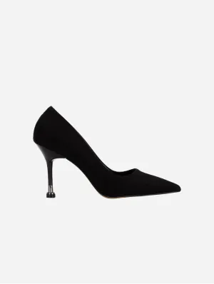 Raven Vegan Suede Pointed Toe Stiletto Pump | Black