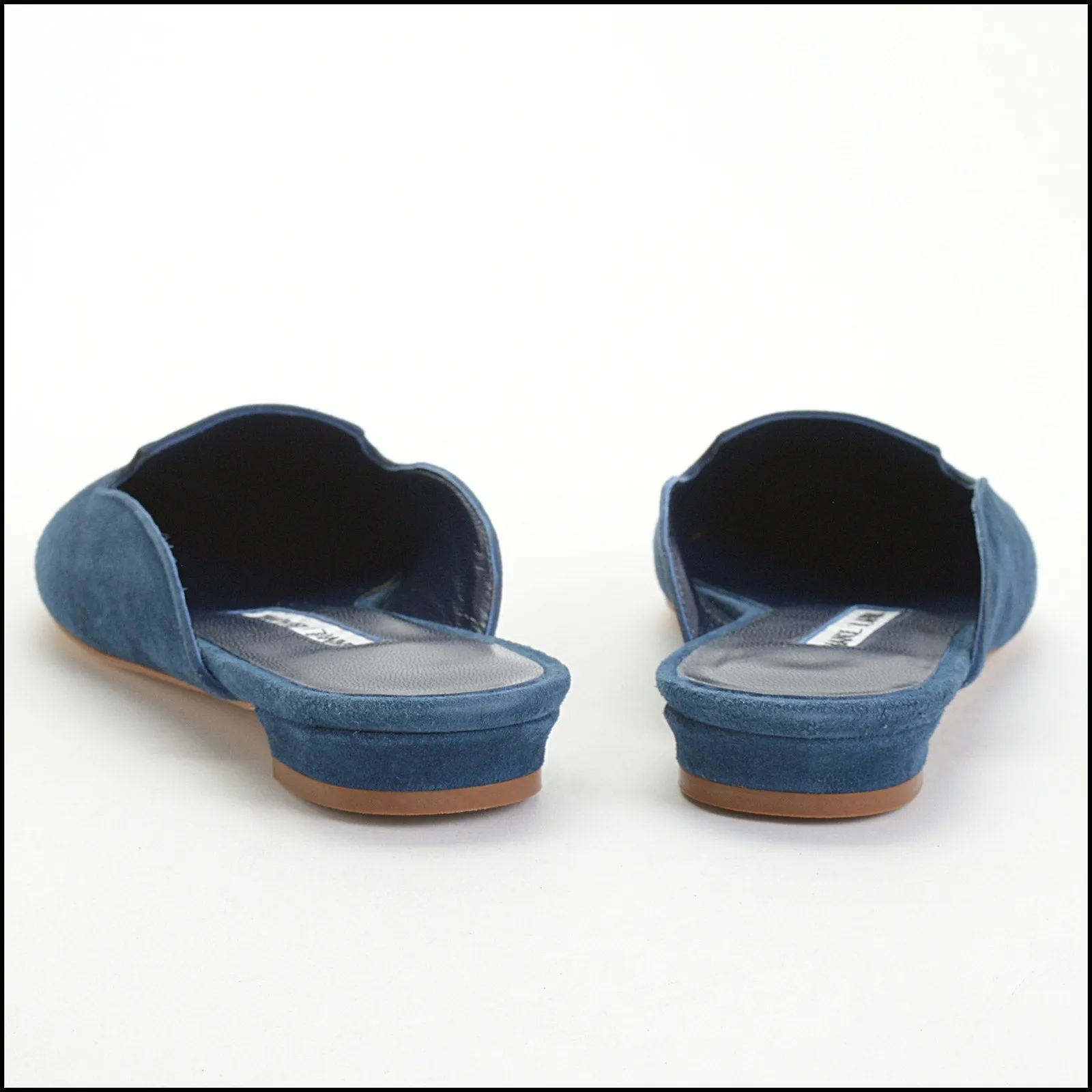 RDC14163 Authentic MANOLO BLAHNIK Blue Suede Flat Mules Size 5