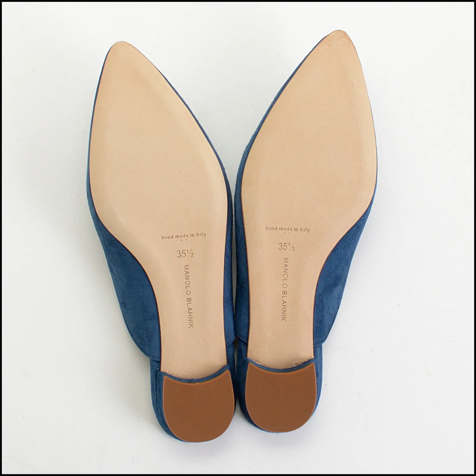 RDC14163 Authentic MANOLO BLAHNIK Blue Suede Flat Mules Size 5